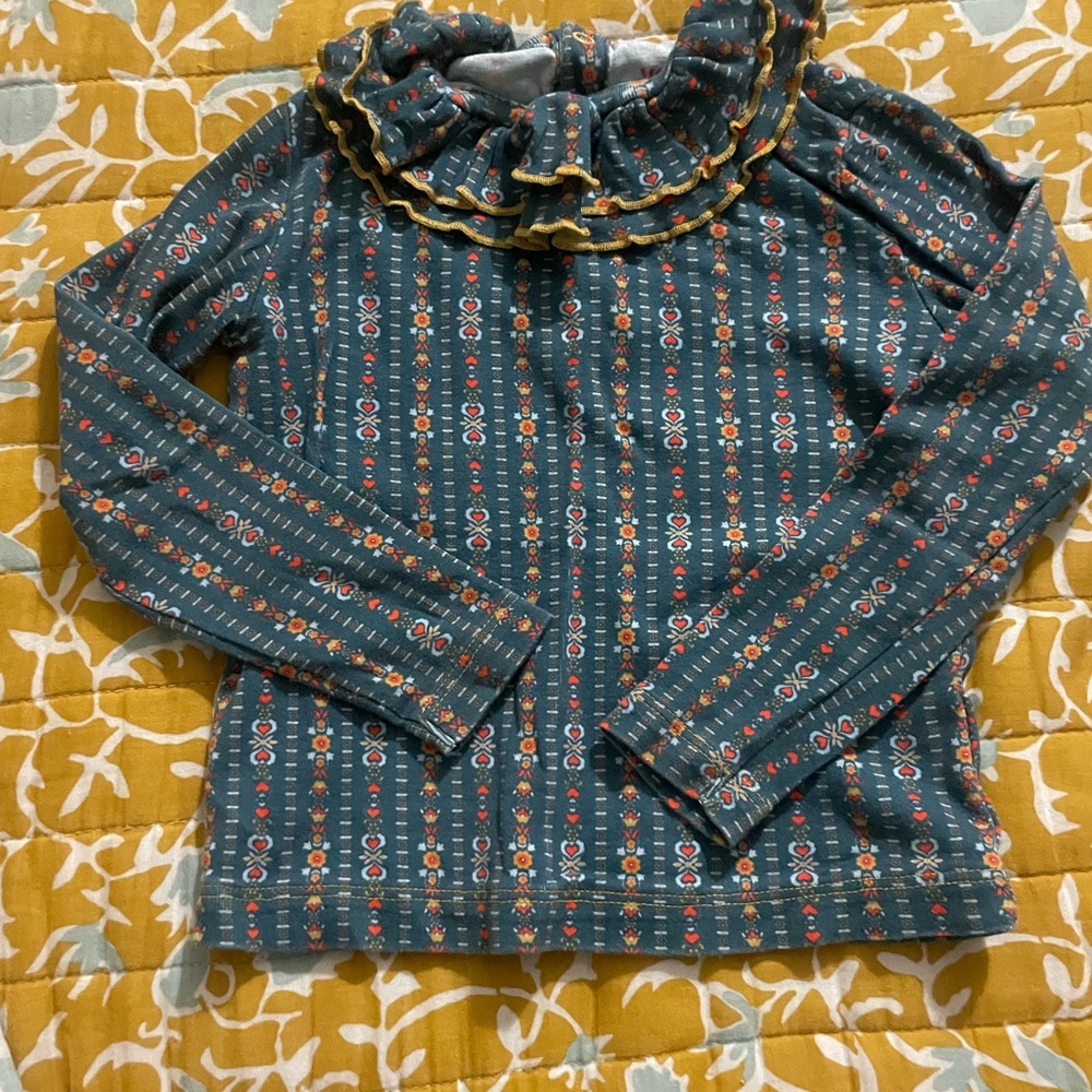 Misha And Puff Blue Long Sleeve Top with Ruffled Collar